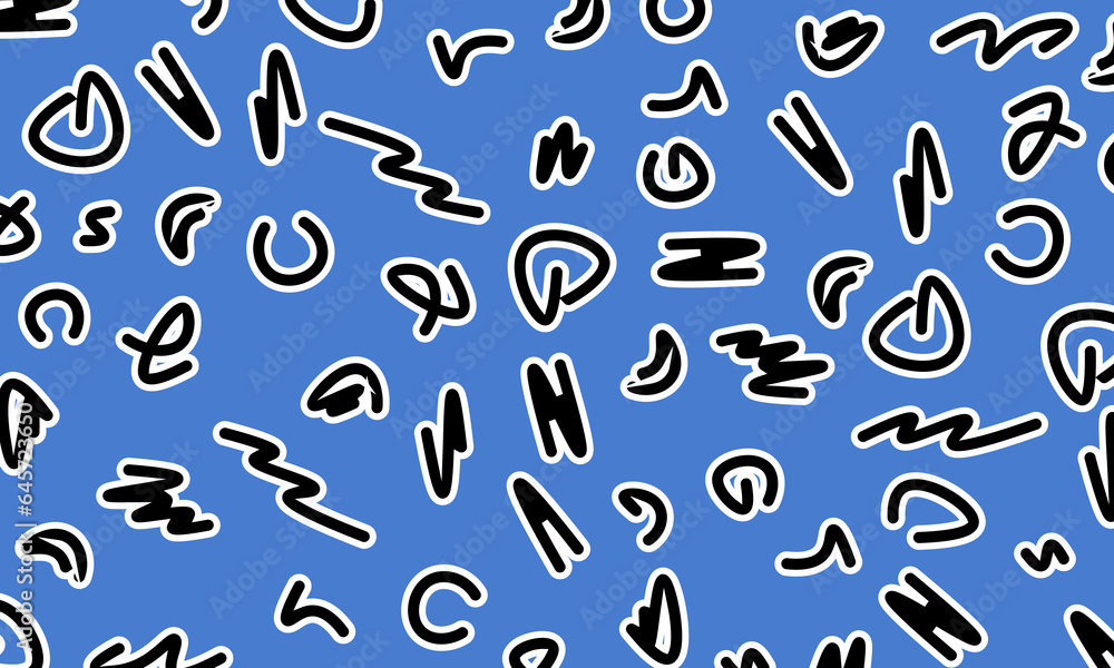 Fun color line doodle pattern on blue background. Fun color line doodle pattern on blue background.