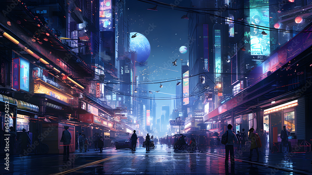 Fototapeta premium Lively Night in Neon-Lit Tokyo