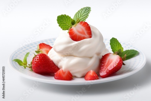 cream with strawberry topping isolated on white backgorund