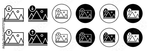 Download or upload image Icon. Picture file frame symbol. Media Photo thumbnail album vector. Photograph gallery button sign
