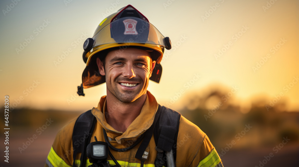 Fototapeta premium Firefighter portrait on duty.
