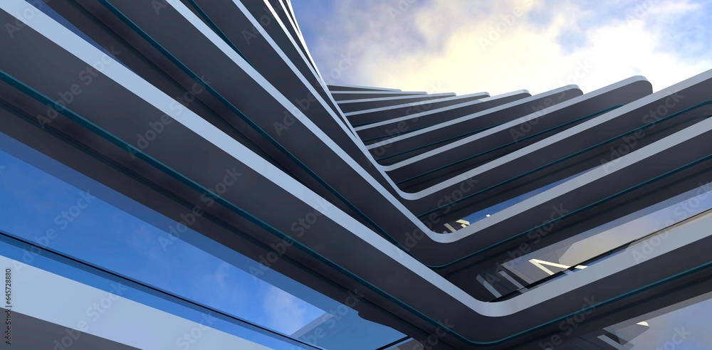 Dark cloudy sky above the luxury apartment building constructed according to contemporary design. 3d rendering.