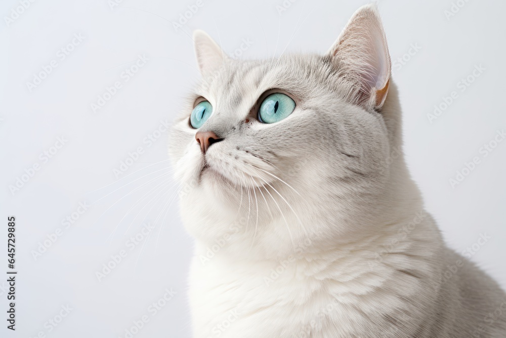 chubby light grey cat with beautiful pale blue eyes
