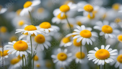 Beautiful daisies flower in a field.