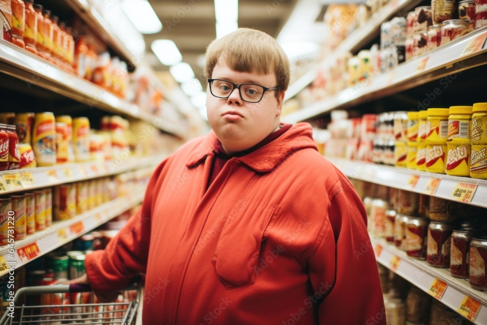 Man with down syndrome working as a merchandiser in the shop