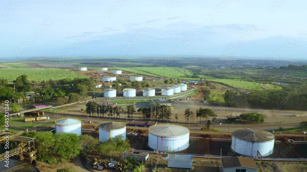 Sugarcane plant producing renewable energy. Ethanol. Drone View. Sugarcane plant producing renewable energy. Ethanol. Drone View.