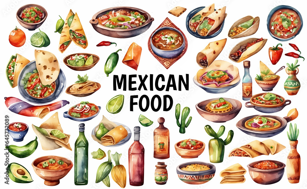 Set of Mexican main dish and ingridients