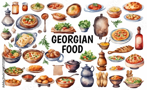 Set of Georgian main dish and ingridients photo
