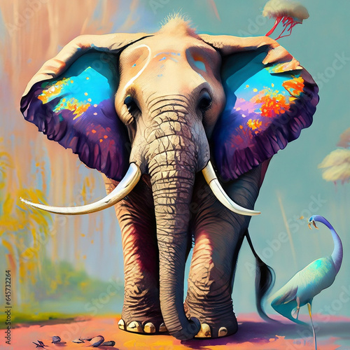  A beautiful elephant painting that embodies grace, majesty, and unsurpassed beauty is described in graphic detail. photo