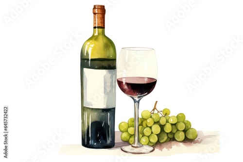 Illustration of a red wine bottle with glass, white background