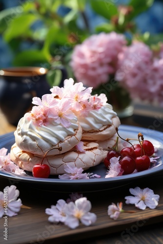 Homemade pavlova meringue with fresh berries