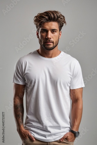 Men's white t-shirt with short sleeve mockup