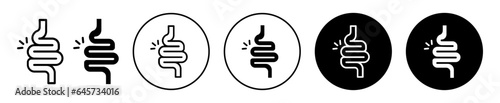 Intestine line icon. Abdominal pain symbol. Human body stomach bowel movement anatomy vector. Small colon ache problem sign.
