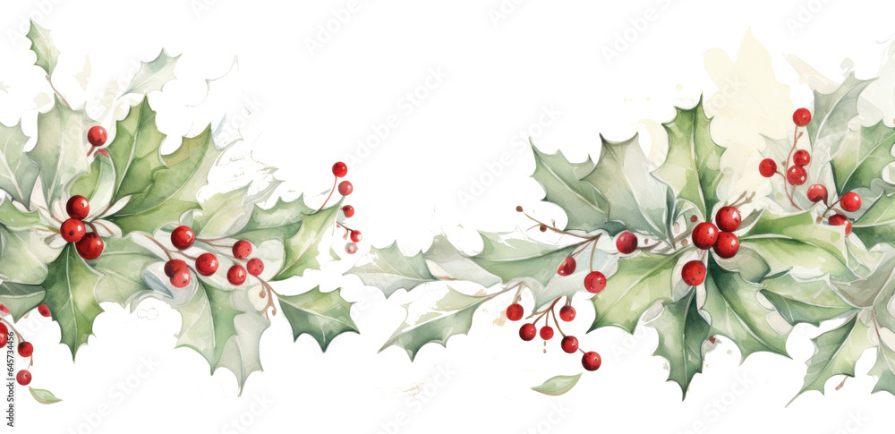 Watercolor Christmas decoration with berries