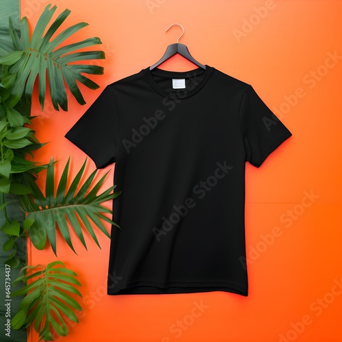 Black t shirt on hanger, mockup