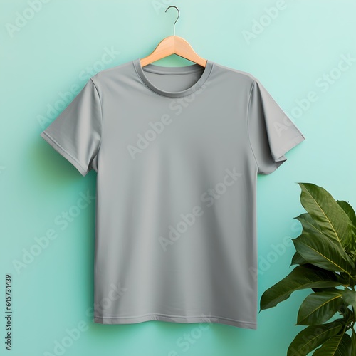 grey t shirt on hanger, mockup