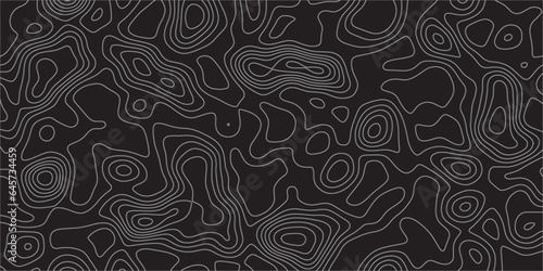 Abstract white on black background Topographic line map pattern. Contour elevation topographic and textured Background Modern design with White background with topographic wavy patte.