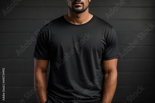 Men's black t-shirt with short sleeve mockup © Marpa