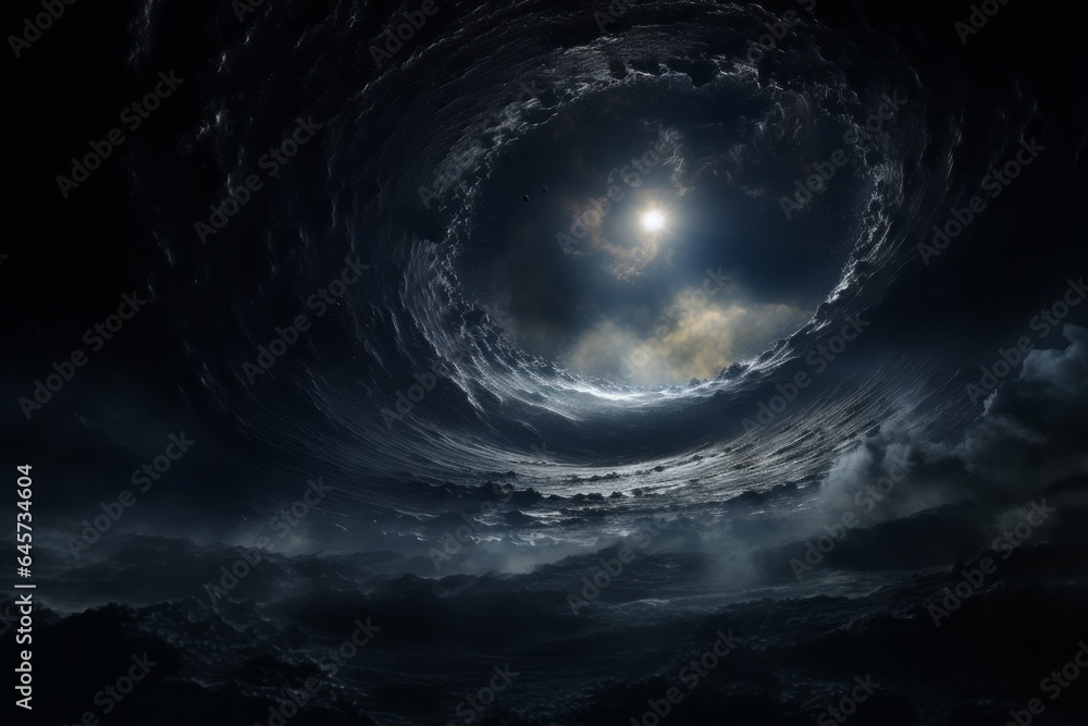 The Black Hole and the Big Bang Conveyed as a Dream in Serene Atmospheric Perspective - obrazy, fototapety, plakaty 
