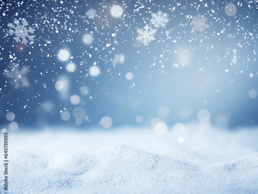 Abstract snow falling on blurred winter landscape background, for design and template