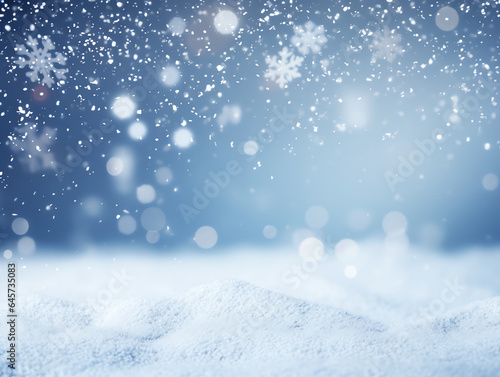 Abstract snow falling on blurred winter landscape background, for design and template © Pemika