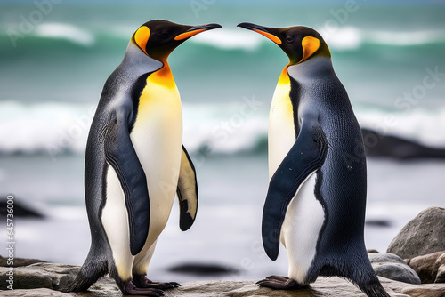 Pair of king penguins in the wild