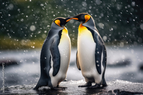 Pair of king penguins in the wild