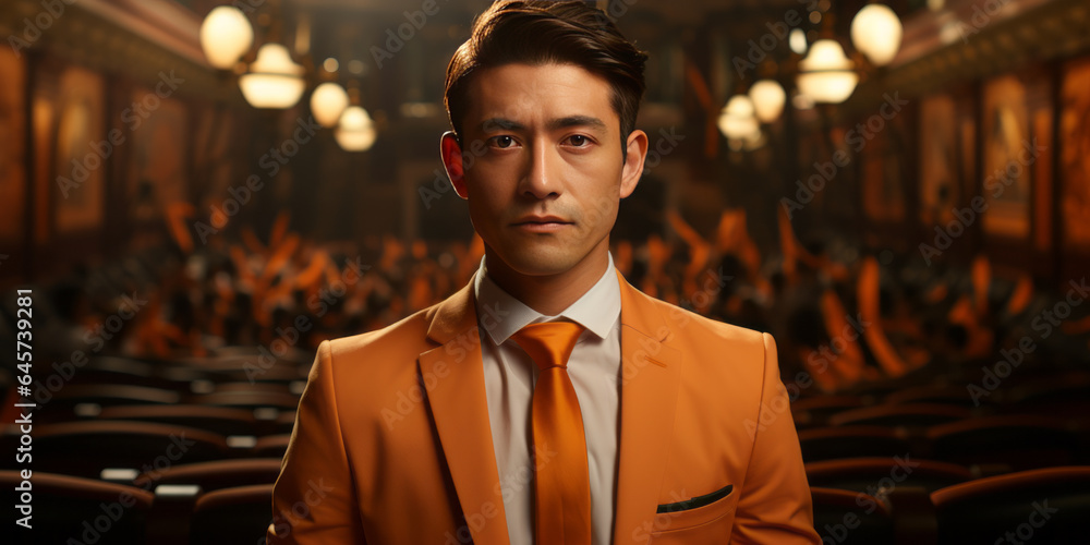 Fototapeta premium Portrait of a Thai politician In the party with the orange symbol which is a party for the new generation