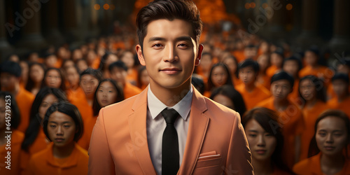 Portrait of a Thai politician In the party with the orange symbol which is a party for the new generation photo