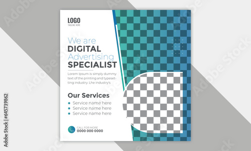 modern vector business social media post template or corporate web banner design with space to add pictures