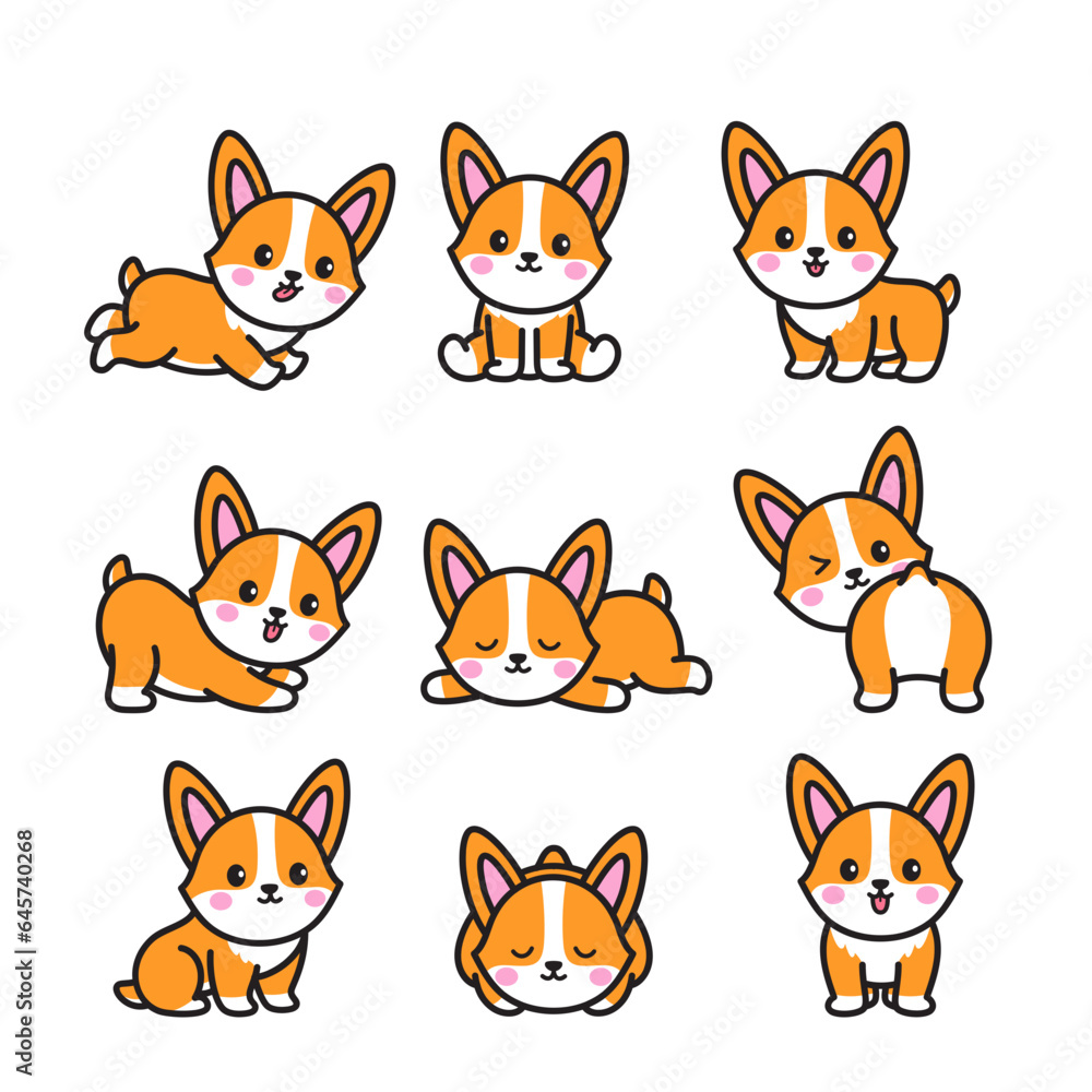 Corgi Dog, Animal Doodle Cartoon Illustration Corgi Dog, Animal Doodle Cartoon Illustration
