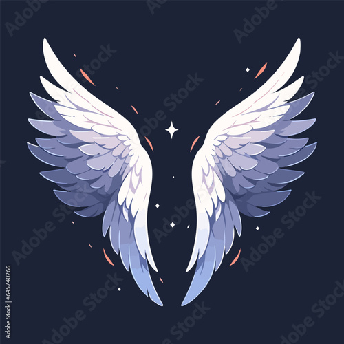 Angel wings isolated on dark background. angel style wings with 3D feathers. Spirituality and freedom concept. Vector illustration EPS10