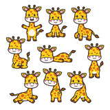 Giraffe Character, Animal Doodle Cartoon Illustration