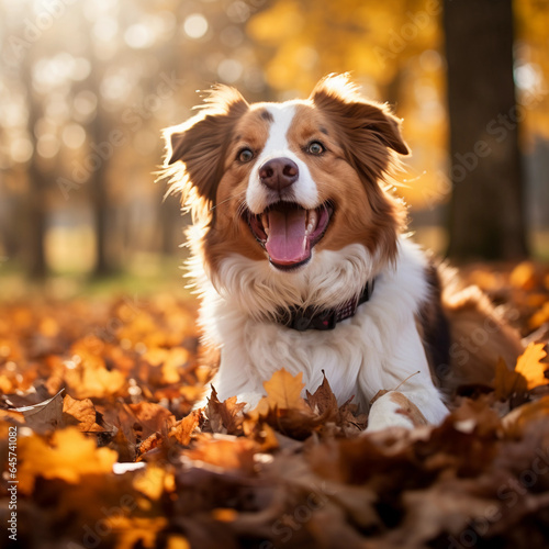 Cute dog happy in autumn park  © Yulia
