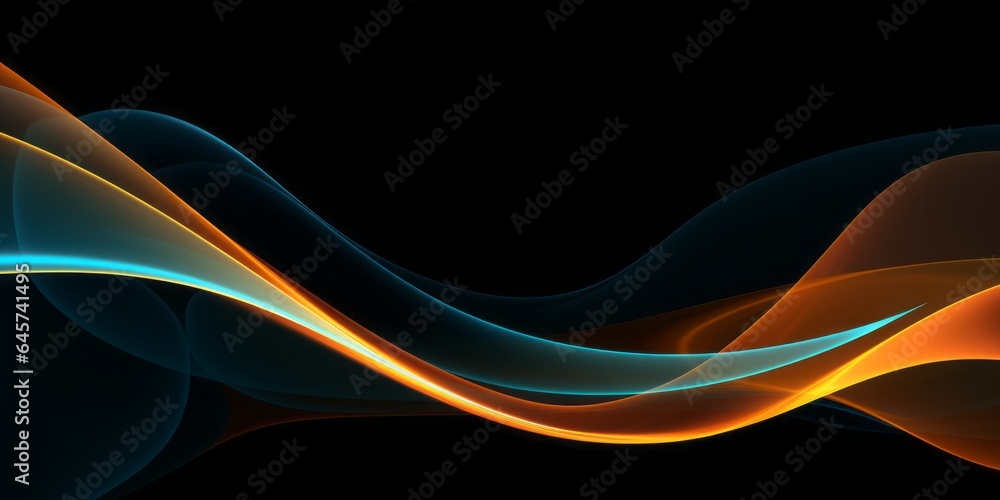 Obraz premium Yellow Light Stripes on Black Background with Dark Cyan and Orange Accents, a Contemporary Digital Art Creation