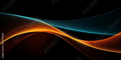 Yellow Light Stripes on Black Background with Dark Cyan and Orange Accents  a Contemporary Digital Art Creation