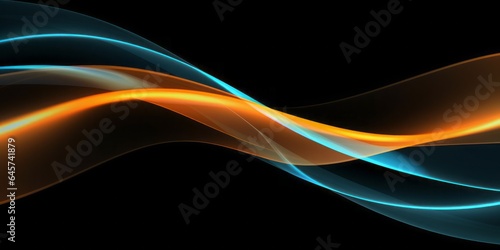 Yellow Light Stripes on Black Background with Dark Cyan and Orange Accents, a Contemporary Digital Art Creation