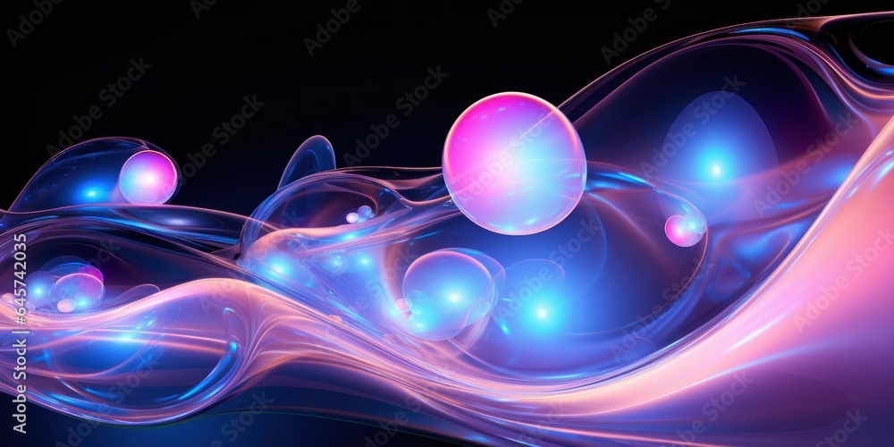 Pearlescent abstract neon waves with fluorescent bubbles. AI generation Pearlescent abstract neon waves with fluorescent bubbles. AI generation