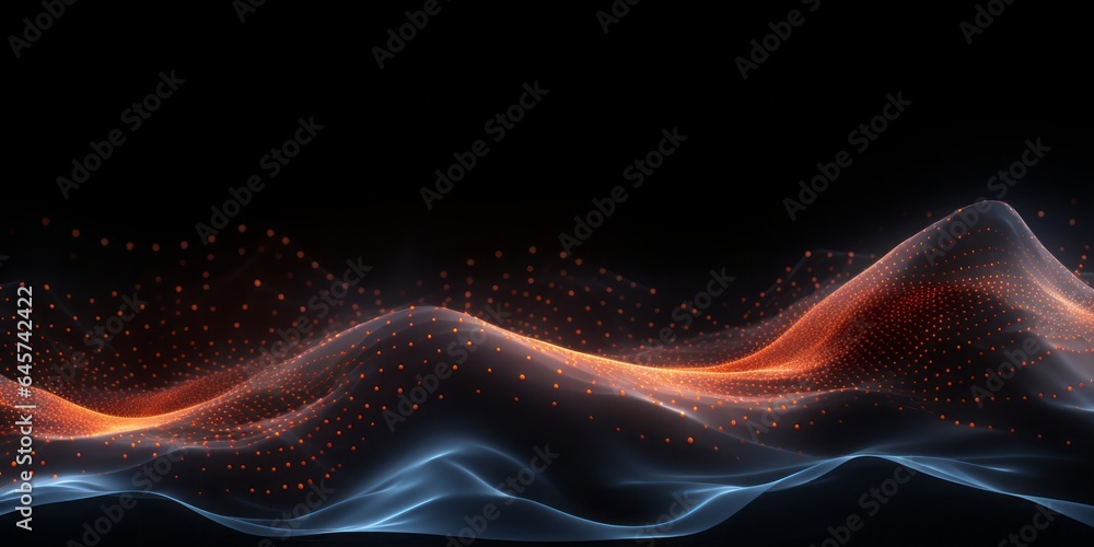 Glowing Waves and Abstract Dots on a Black Background, a Contemporary Digital Art Creation Glowing Waves and Abstract Dots on a Black Background, a Contemporary Digital Art Creation