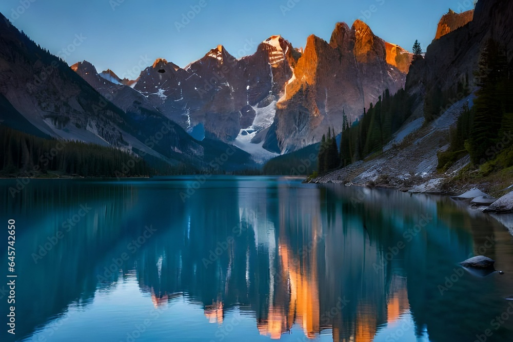 Fototapeta premium lake in huge mountains Generated Ai