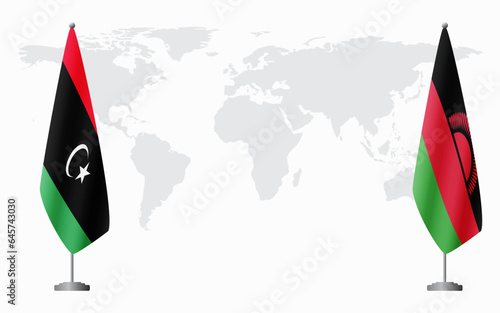Libya and Malawi flags for official meeting