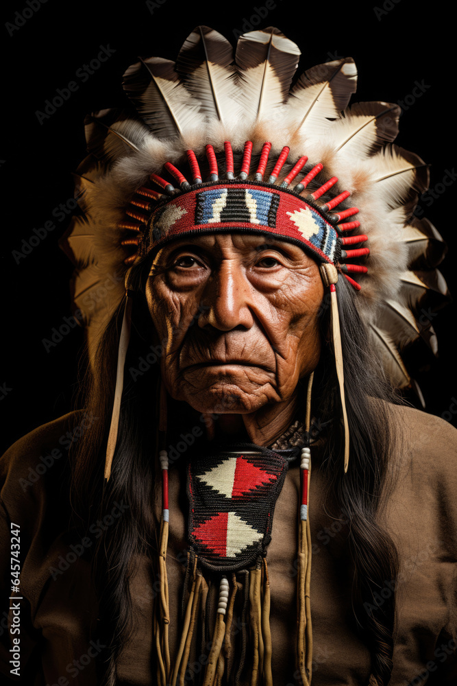 Obraz premium An apache Indian chief with a feather headdress