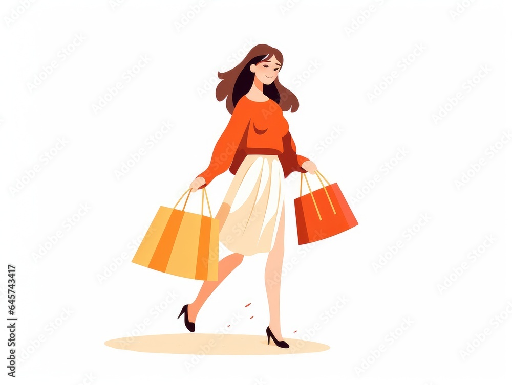 Woman holding  shopping bag. Minimalist. Illustration. Generative AI