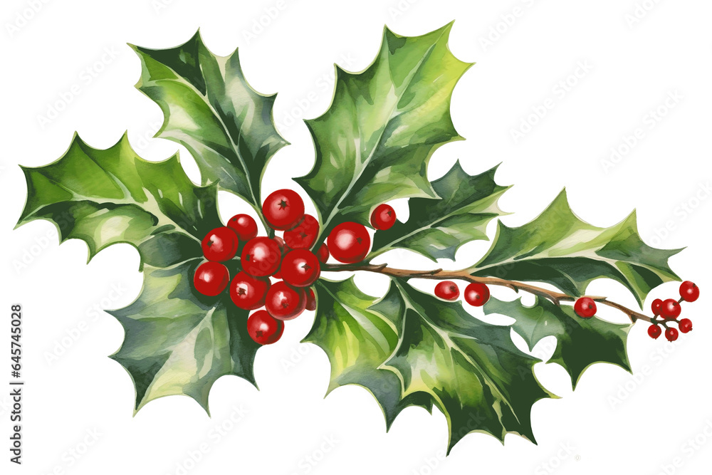 Holly branch clip art isolated on a transparent white background, ideal for decorating during the Christmas and New Year seasons in the winteretting. Holly branch clip art isolated on a transparent white background, ideal for decorating during the Christmas and New Year seasons in the winteretting.