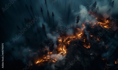 forest fire seen from above, generative ai