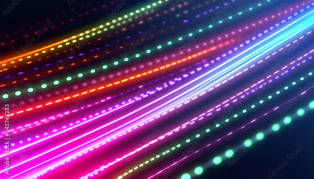 Abstract futuristic background with pink blue neon lines glowing in ultraviolet light, and bokeh lights. Abstract futuristic background with pink blue neon lines glowing in ultraviolet light, and bokeh lights.