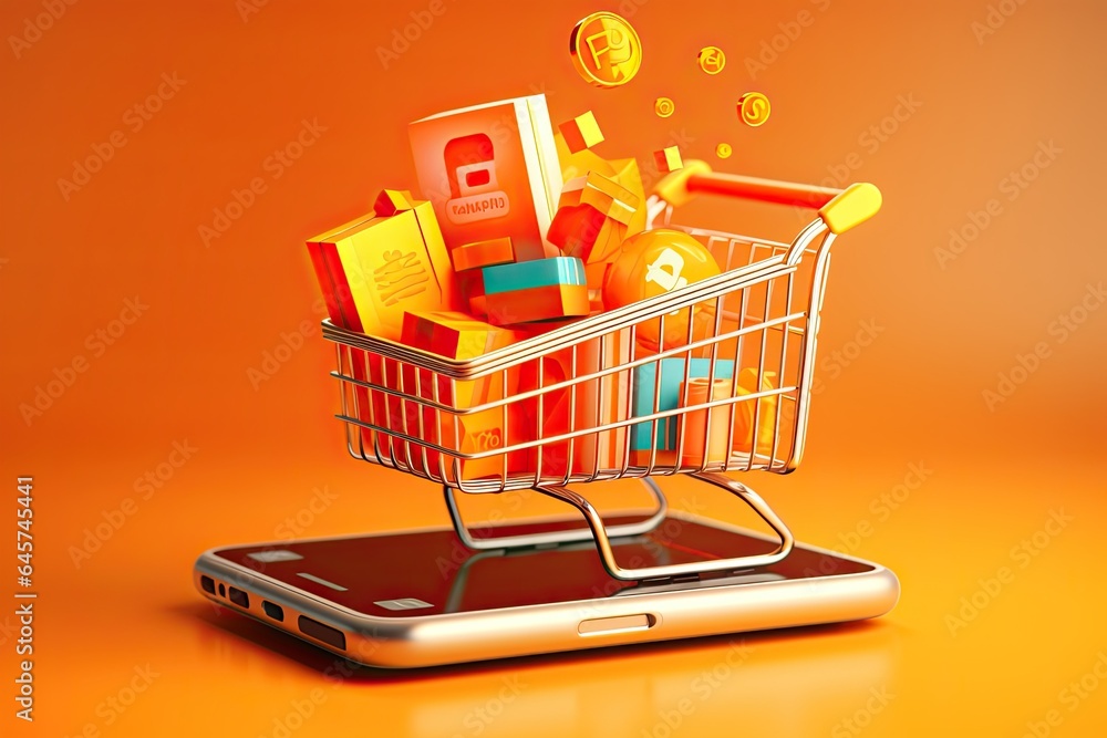 Futuristic online shopping technology digital payment from mobile phone. Generative AI