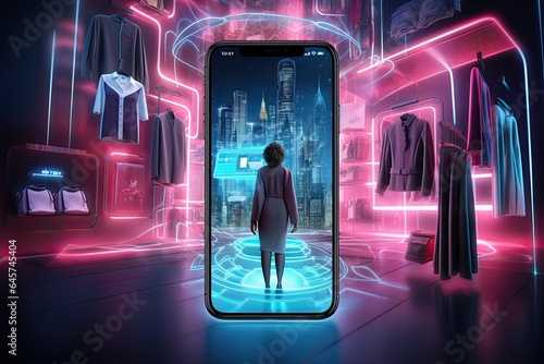 Futuristic online shopping technology digital payment from mobile phone. Generative AI