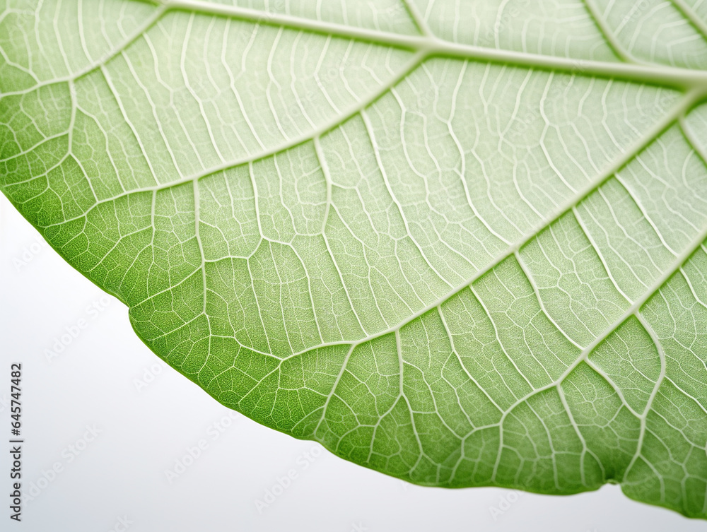 Green leaf on white background, macro detail Green leaf on white background, macro detail
