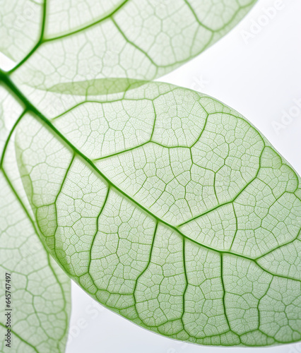 Green leaf on white background, macro detail